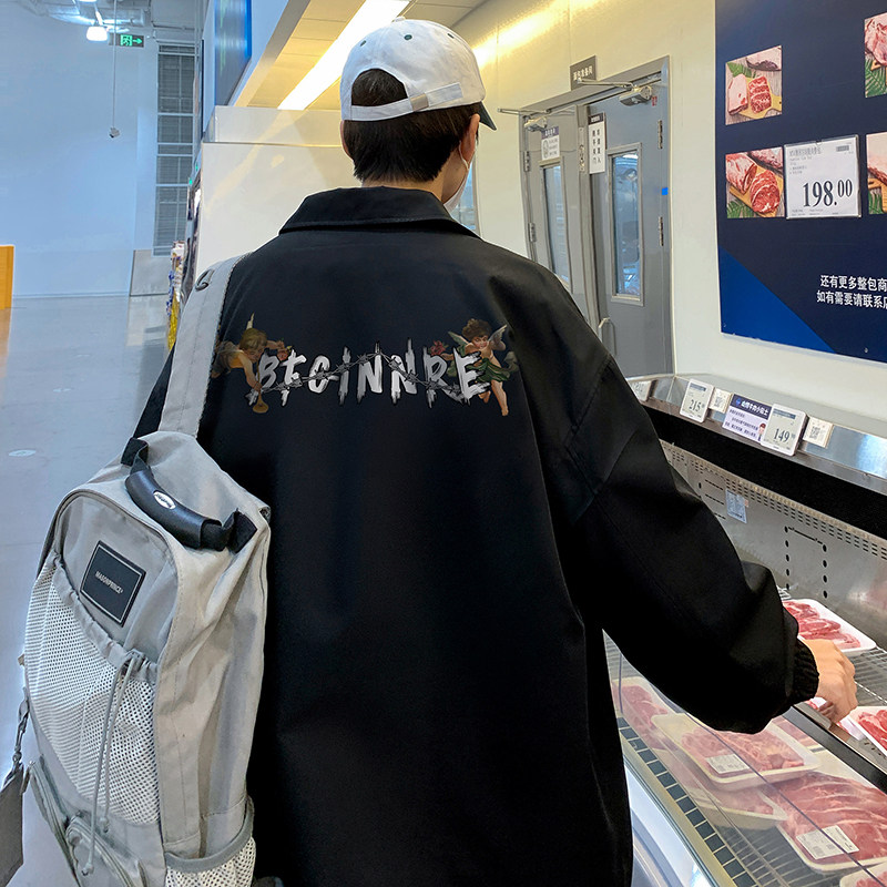 港风外套潮流字母印花夹克男休闲宽松学生百搭潮牌上衣JK4702-P78,男装夹克,电商B295