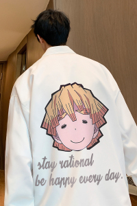 长袖衬衫男秋季新款港风宽松休闲潮流印花长袖衬衣外套男CS14-P45图片