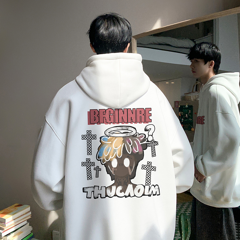 2025秋装新款港风潮流印花宽松大码连帽卫衣外套男潮LM4903-P48，女装短外套，电商B295