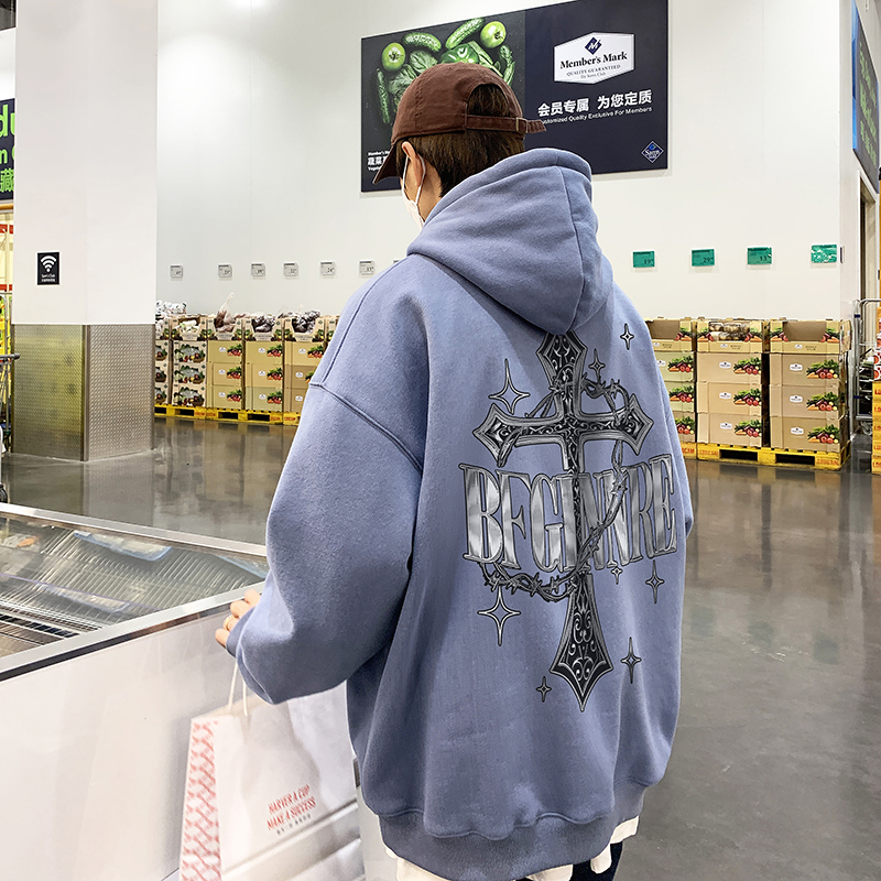 秋季美式潮流印花连帽卫衣宽松男女同款情侣上衣外套LM5003-P48，女装短外套，电商B295