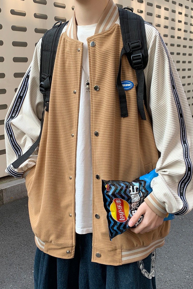 抖音供货！2025秋装新款港风拼色潮牌立领夹克男宽松外套JK33-P88,男装夹克,电商B295