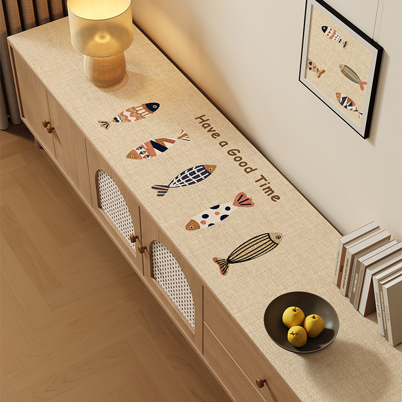 侘寂风电视柜桌垫长条盖布防尘餐边柜桌垫玄关鞋柜台面保护垫定制
