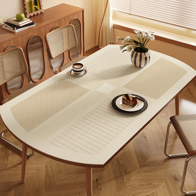 侘寂风椭圆形餐桌垫子pvc茶几桌布免洗防水防油防烫弧形可折叠