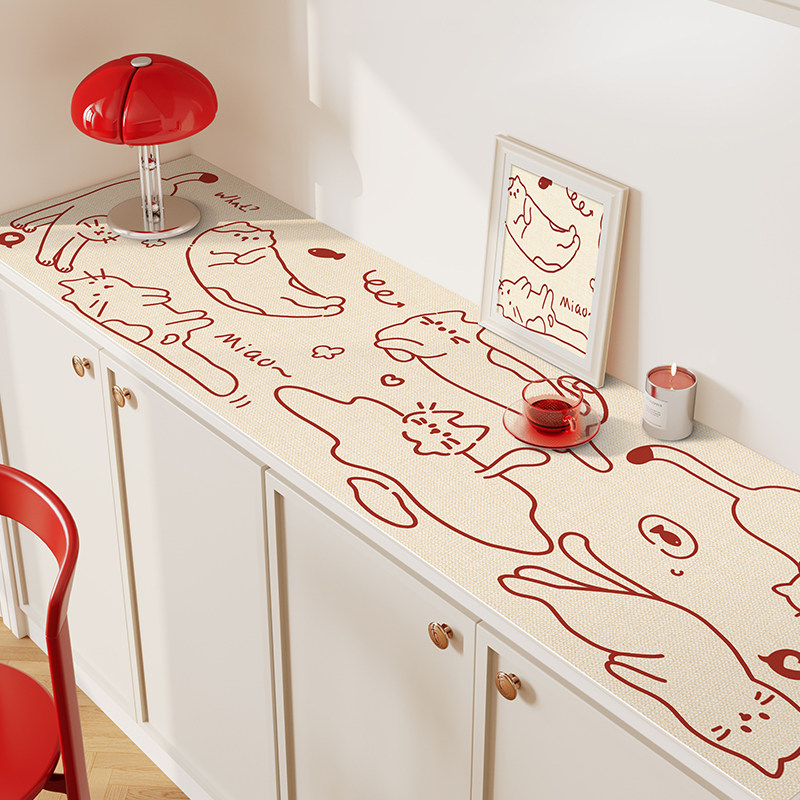 红色餐边柜垫保护垫电视柜桌垫防水防尘入户鞋柜桌面垫新年桌面垫,居家布艺,桌布,淘宝优惠券,粉丝福利购,淘宝优惠卷