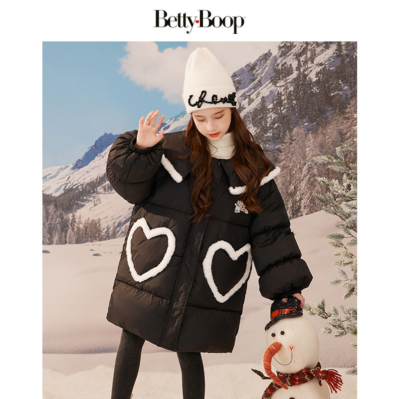 贝蒂女童翻领中长款羽绒外套2026新款冬季洋气时髦加厚羽绒服童装