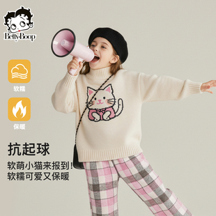 贝蒂女童秋冬加厚时尚卡通套头毛衣针织衫2026年冬季新品洋气上衣