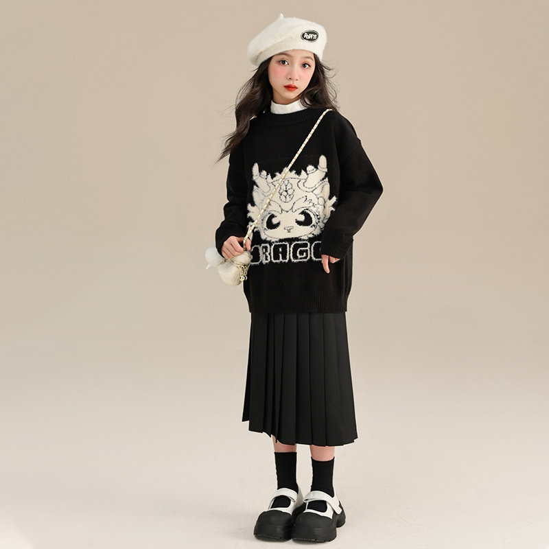 贝蒂女童秋冬保暖毛衣2026年秋季女大童儿童加厚时髦套头针织衫