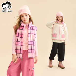 贝蒂女童春季双面穿马甲外套2026年春款新款儿童中大童格纹上衣