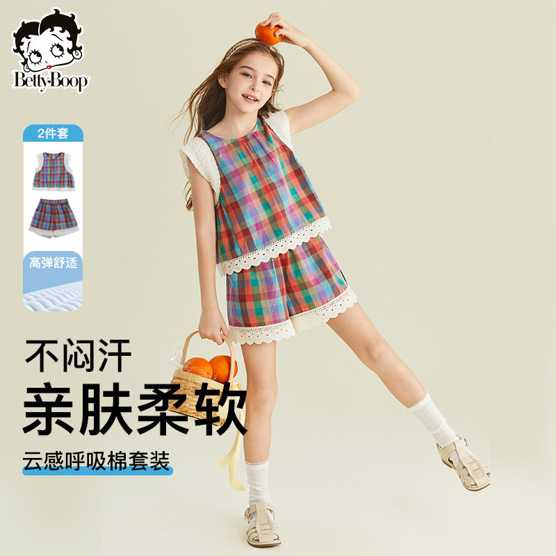 贝蒂女童夏季小飞袖短袖短裤套装2026年新品儿童中大童时尚两件套