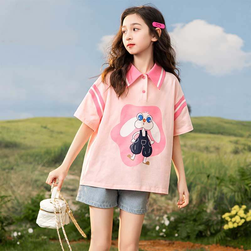 贝蒂童装女童polo领短袖半T恤2026夏季夏款中大童儿童五分袖上衣