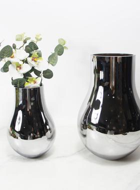 北欧玻璃电镀银色花瓶家居插花客厅装饰品摆件艺术售楼处饰品