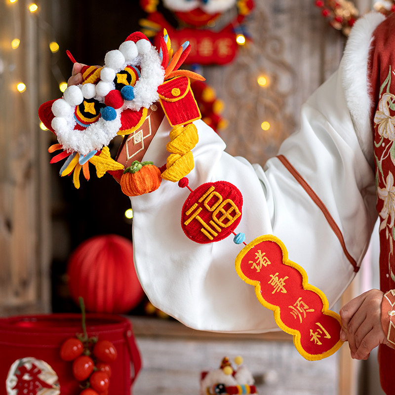 烟花鞭炮醒狮门挂门牌扭扭棒diy材料包新年自制礼物中国风饰品