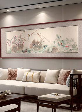 新中式客厅装饰画大气山水画沙发背景墙挂画花鸟国画实木床头壁画