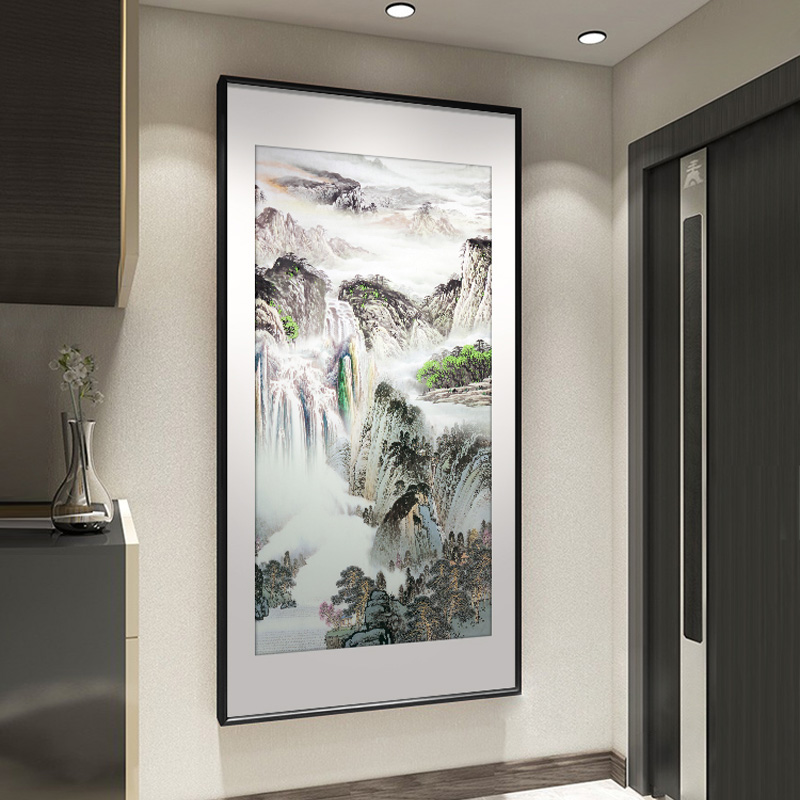 定做山画画画新水式玄意关入户装饰中画画竖国画版禅客厅挂画画水