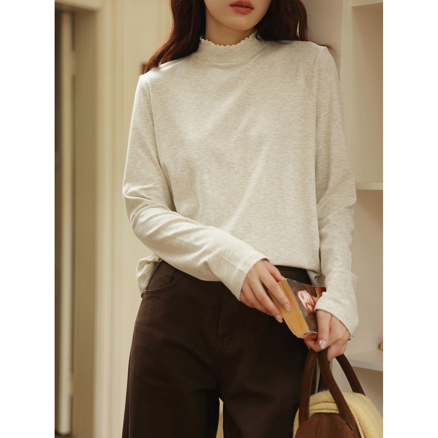 JOCOCHIC蕾丝半高领打底衫T恤