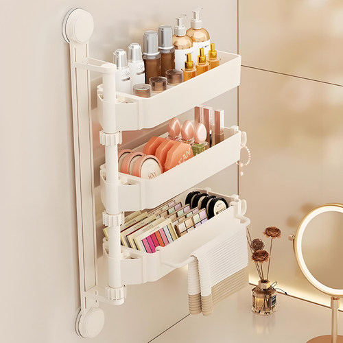 浴室旋转置物架吸盘免打孔壁挂化妆品转角多层收纳化妆室洗手白色