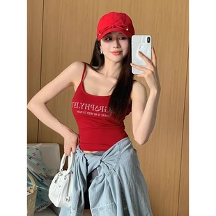 甜辣风字母印花吊带背心女夏季 打底外穿短款 新款 无袖 上衣 修身 美式
