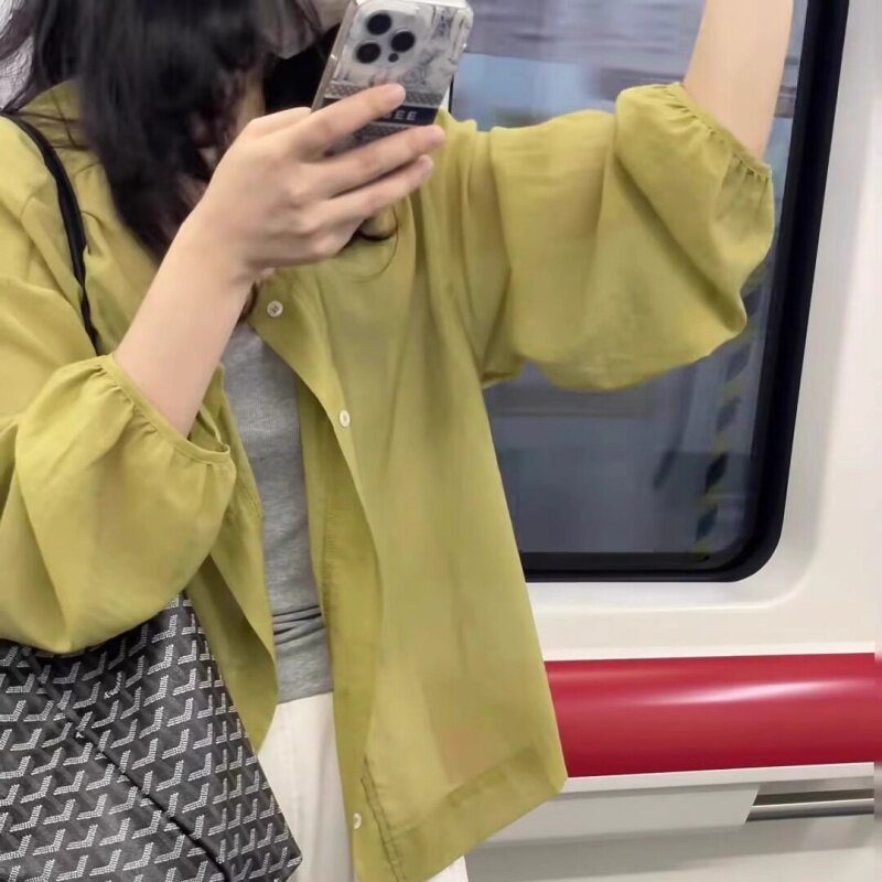 法式复古棉麻防晒短款衬衫女