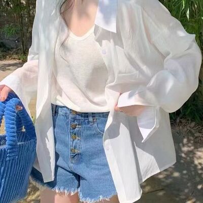 法式冰丝防晒衬衫女夏季薄款