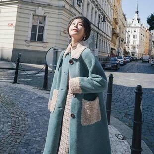 新款羊羔绒外套女加绒加厚毛呢大衣纯欲风长款冬季外穿风衣高级感