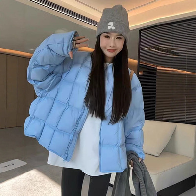 圆领羽绒服女2025冬季新款加厚云朵方格轻薄 白鸭绒宽松外套