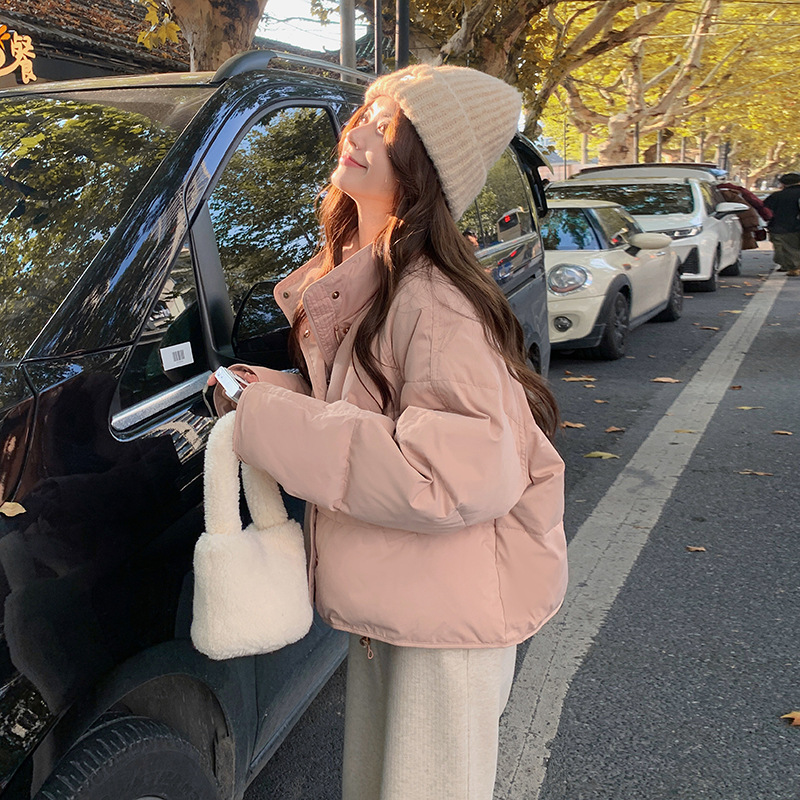 粉色短款羽绒服女冬季2025新款小个子韩系甜美女生白鸭绒外套爆款