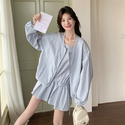 实拍轻薄休闲防晒外套吊带连衣裙套装女2025夏季新款设计感