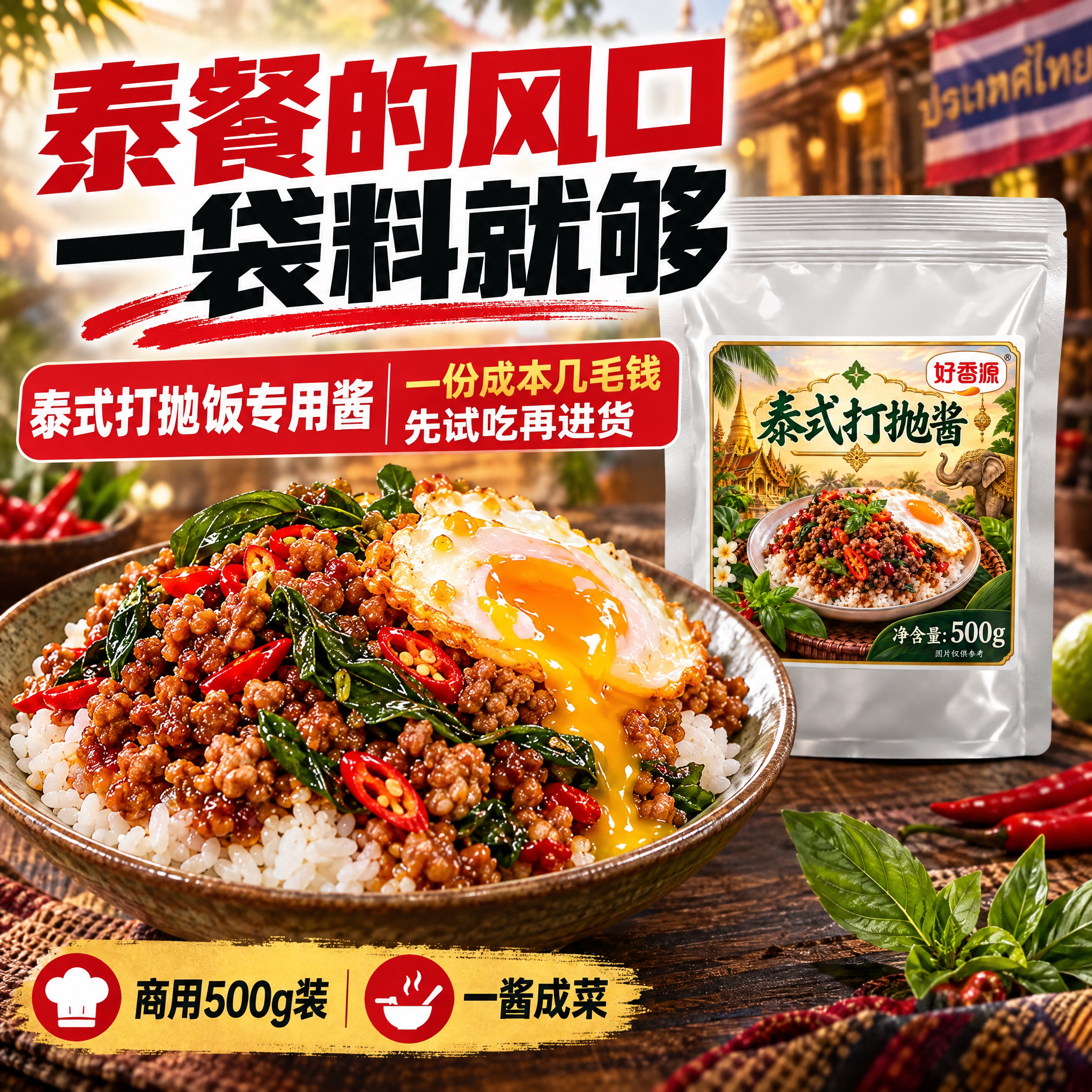 泰式打抛饭酱商用一酱成菜免加盟外卖店专用嘎抛饭配料包低成本