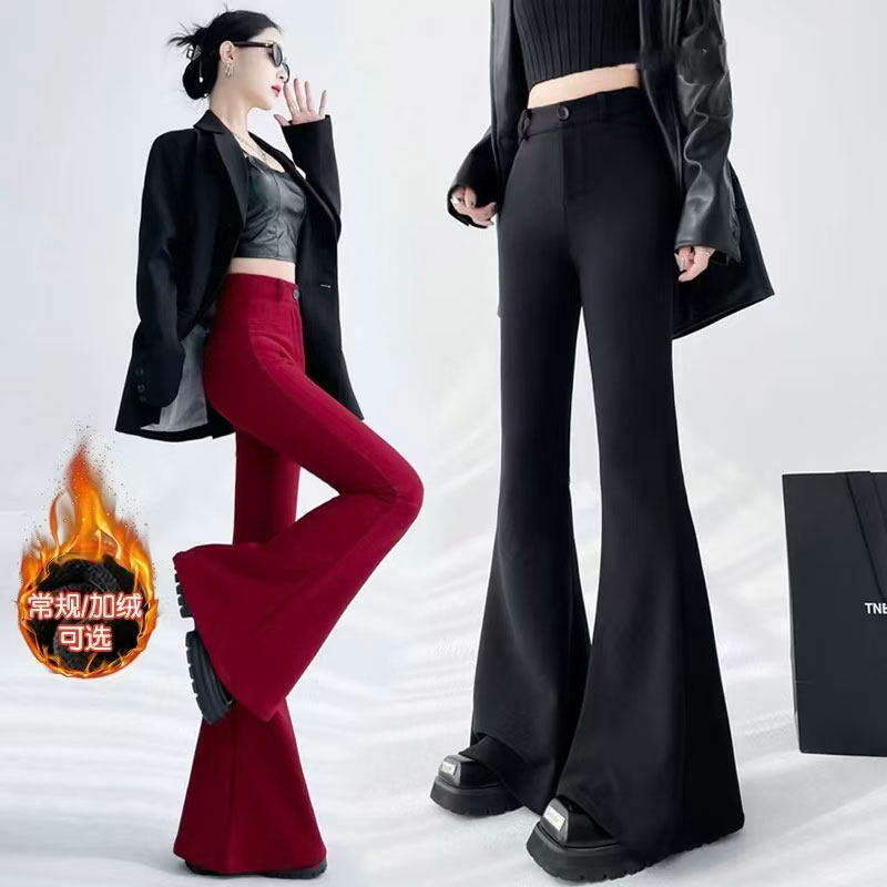 加绒微喇叭西装裤女2025年秋冬季新款高腰修身显瘦拖地休闲马蹄裤