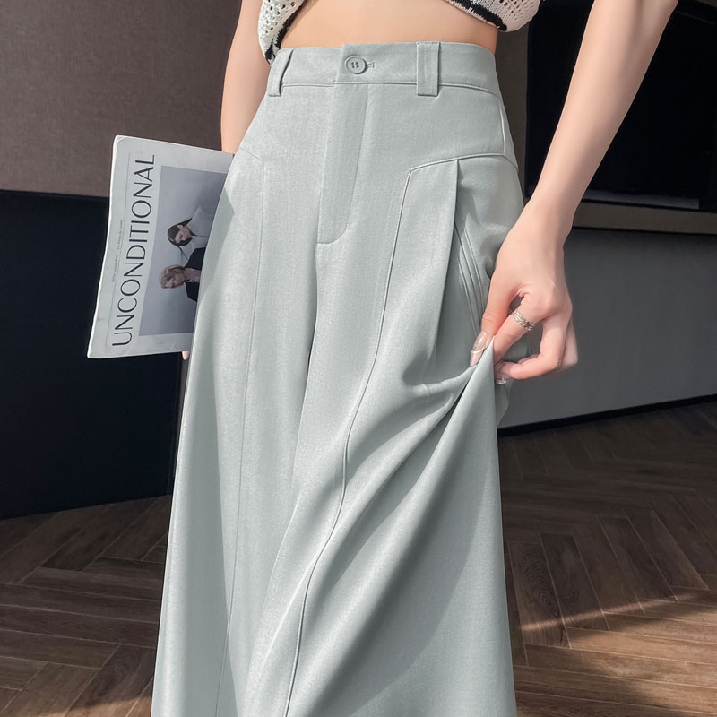 高级感阔腿西装裤女2024年春夏季新款高腰垂感宽松窄版直筒休闲裤