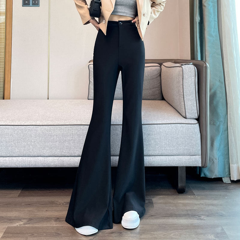 黑色大喇叭西装裤女2025年秋季新款高腰垂感显瘦拖地马蹄休闲裤子