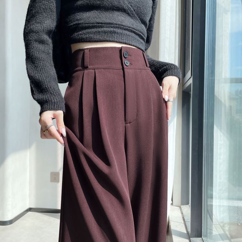 安可拉红高级感西装裤女2025年秋款新款高腰垂感阔腿直筒休闲裤子