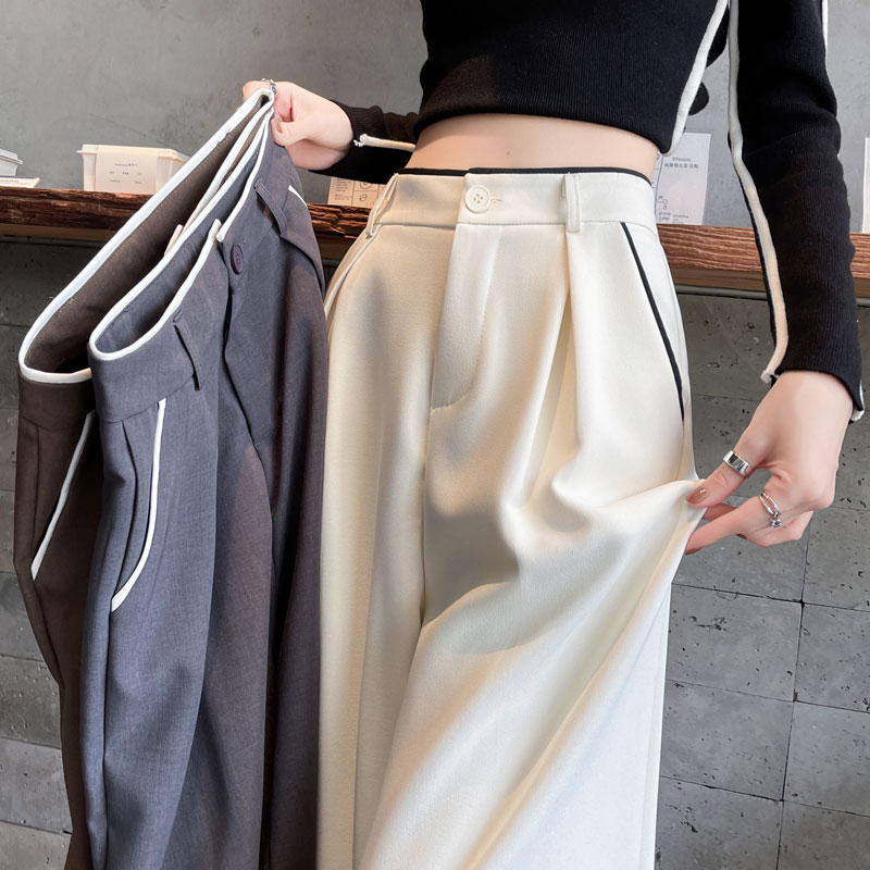 撞色阔腿西装裤女2024年秋季新款高级感垂坠感显瘦高腰直筒休闲裤