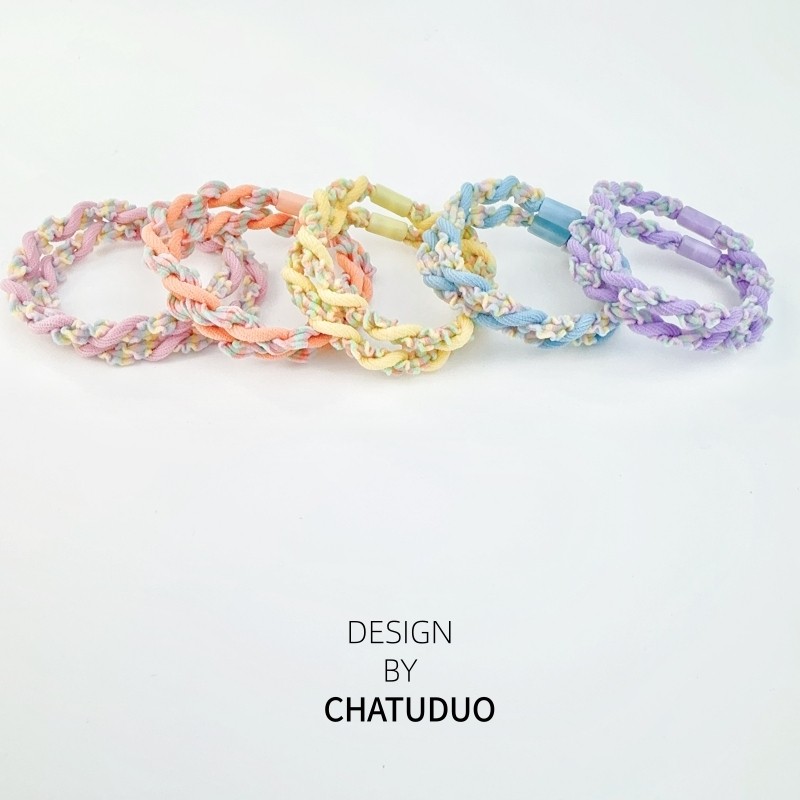 2个装~多巴胺简约甜美发圈清新拼色麻花头绳扎马尾皮筋高弹力发绳