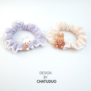 日系甜美可爱小兔子奶油小肠圈扎头发新款 橡皮筋发圈头绳女孩发饰
