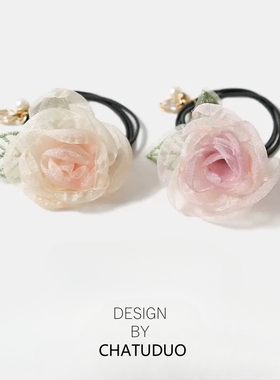 韩国超仙欧根纱玫瑰花朵发圈新款气质网红发绳简约扎头发头绳