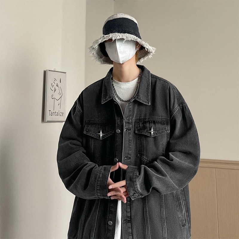 黄泥色牛仔夹克外套男