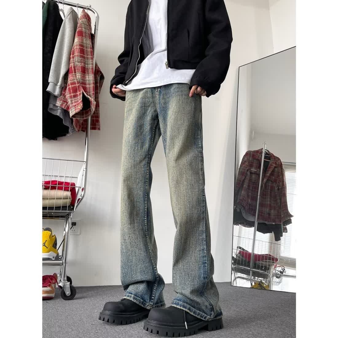 高街直筒修身阔腿喇叭裤子潮牌美式复古水洗微喇牛仔裤男秋季百搭,男装,牛仔裤,淘宝优惠券,粉丝福利购,淘宝优惠卷