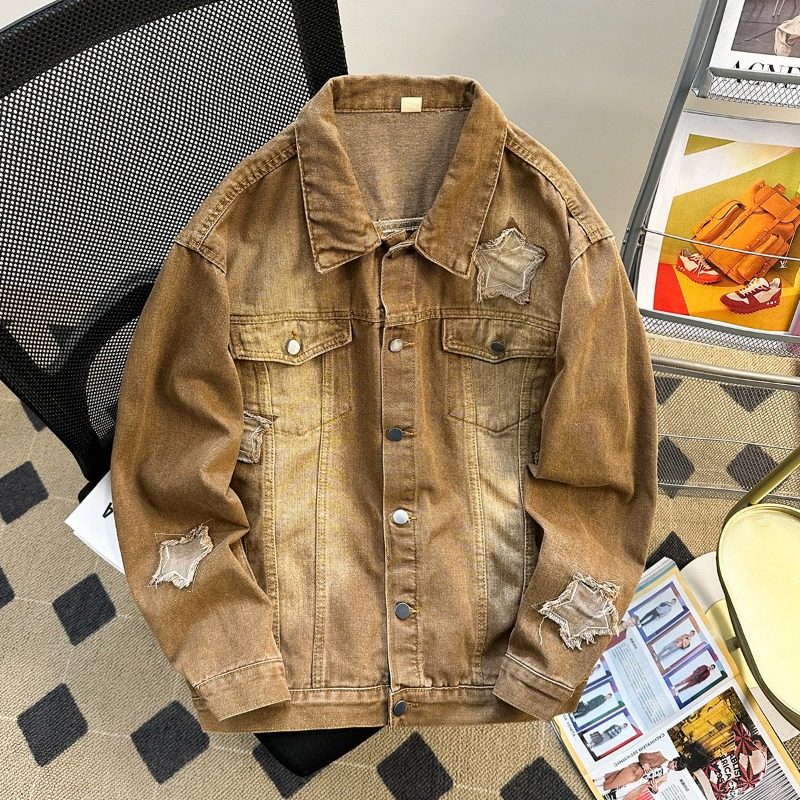 五星形刺绣牛仔夹克春秋季潮牌vibe宽松工装上衣美式复古外套男款,男装,牛仔外套,淘宝优惠券,粉丝福利购,淘宝优惠卷