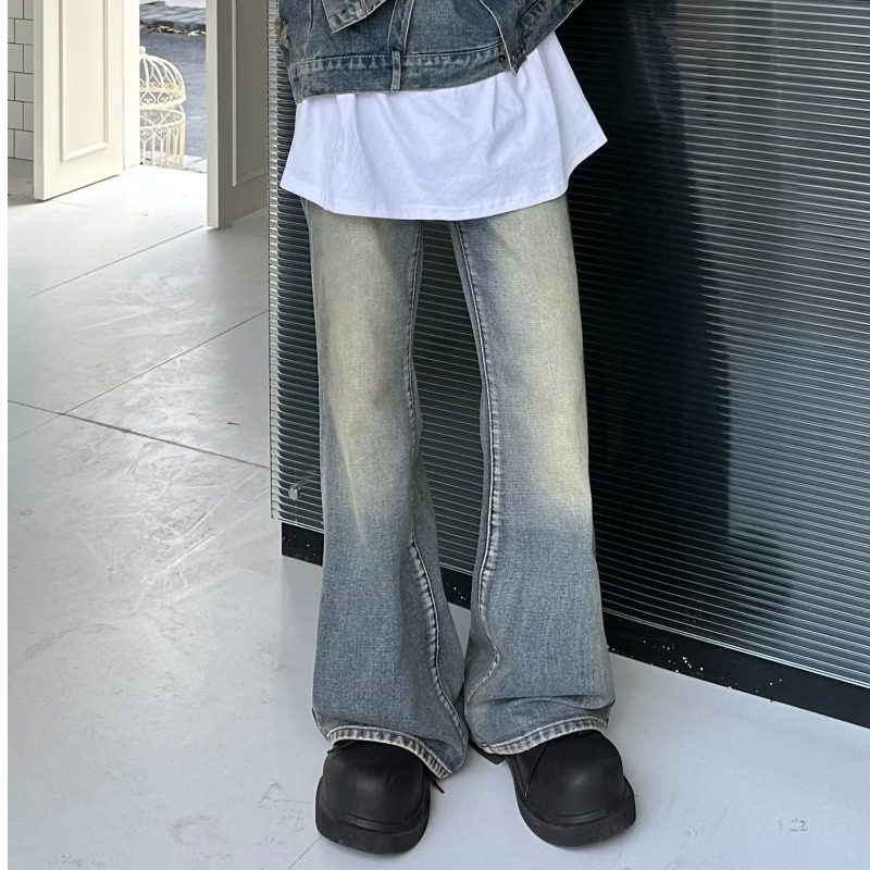 美式复古水洗微喇牛仔裤男秋季百搭高街直筒修身阔腿喇叭裤子潮牌,男装,牛仔裤,淘宝优惠券,粉丝福利购,淘宝优惠卷