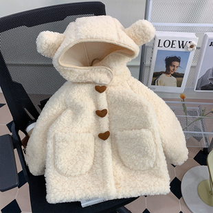 女童外套冬款2025新款加绒中小儿童冬装宝宝洋气羊羔毛上衣中长款