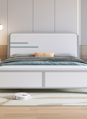 床实木简约现代双人1.8米大床白色主卧室J新婚床抽屉高箱储物床1.