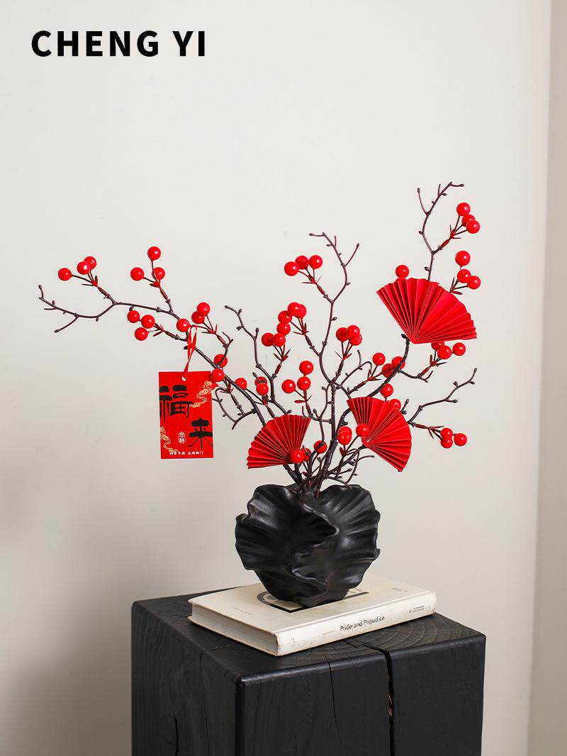诚艺红果发财果假花彷真花装饰艺术摆件乔迁搬新家居餐桌插花摆花