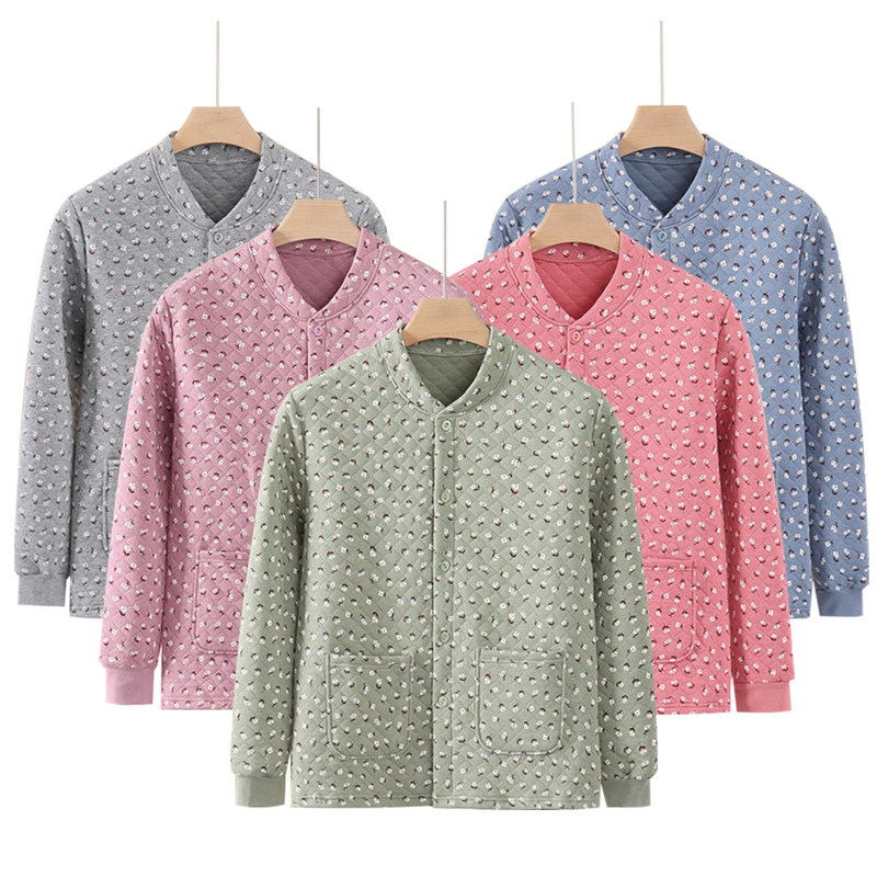 女士三层夹棉保暖上衣中老年前开扣睡衣纯棉加厚开衫长袖内衣大码,女士内衣/男士内衣/家居服,保暖上装,淘宝优惠券,粉丝福利购,淘宝优惠卷