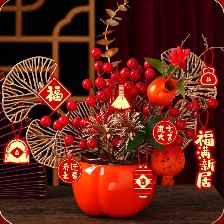 新年柿柿如意仿真柿子摆件套装
