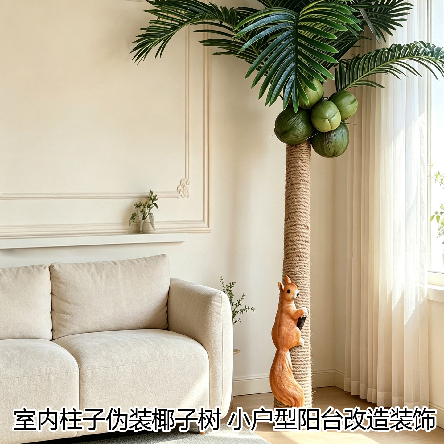 阳台管道遮丑仿真椰子树叶麻绳