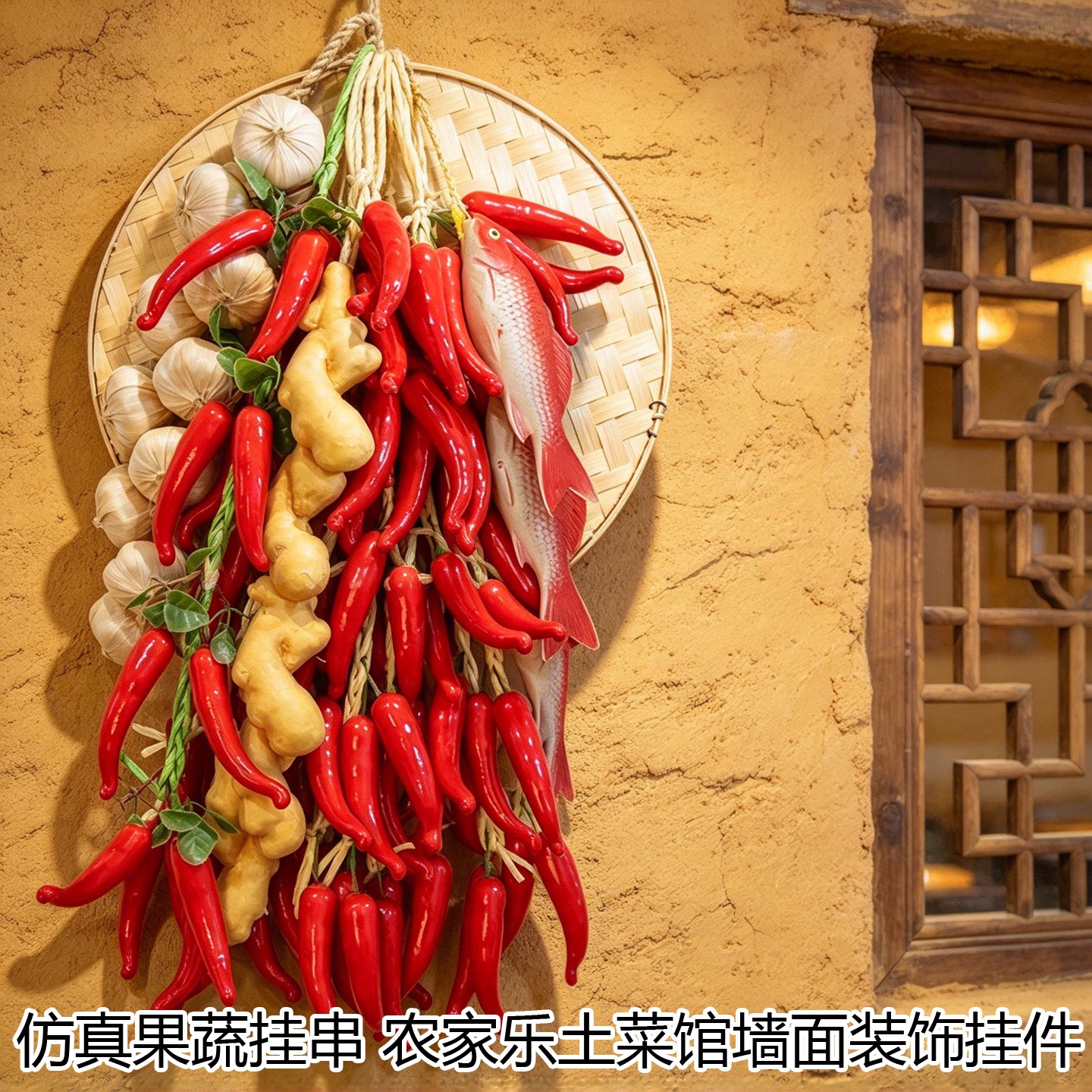 仿真果蔬挂串绢花藤条吊顶摆件