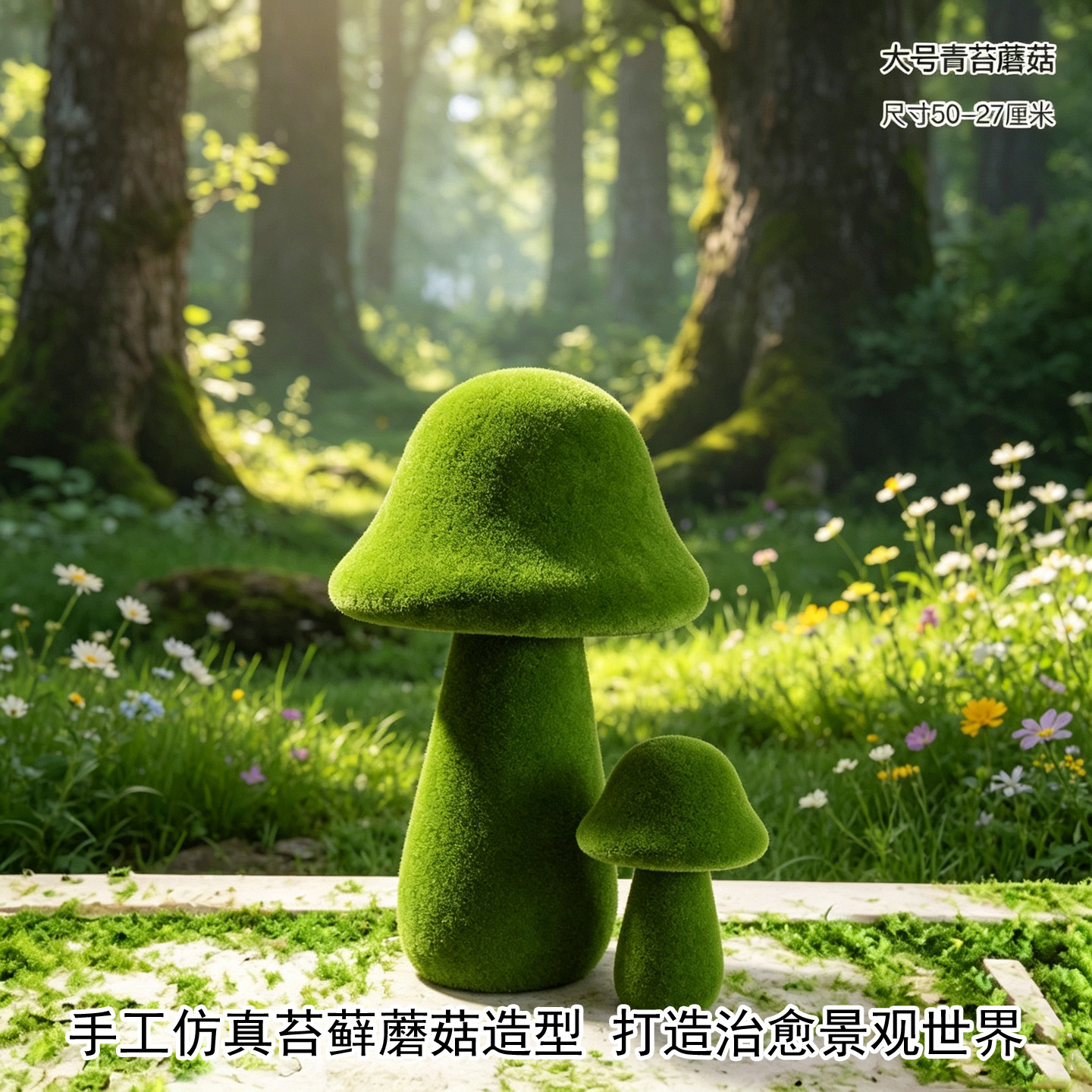 植绒仿真兔青苔蘑菇桌面摆件
