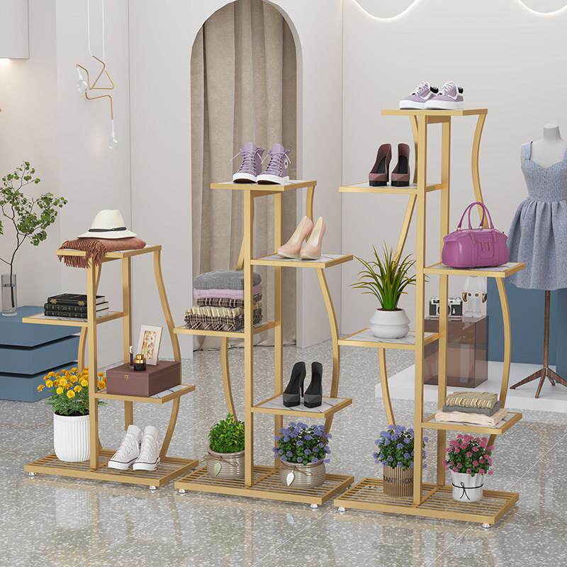 服装店男女鞋货架轻奢铁艺多层展示架落地式创意橱窗包包置物厂家