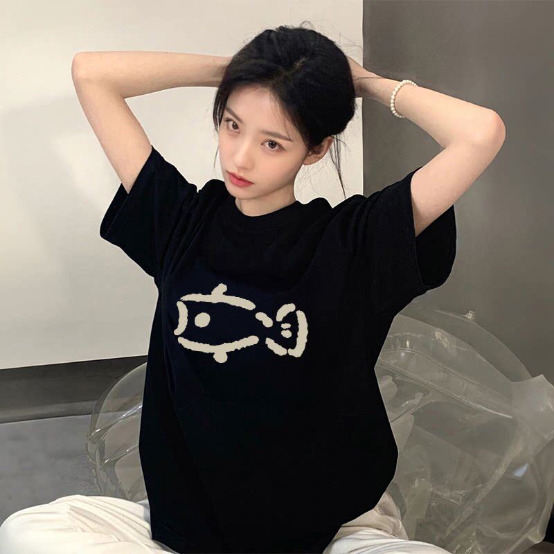 夏季黑色纯棉短袖t恤女2025新款爆款宽松大尺码半袖T恤小个子上衣